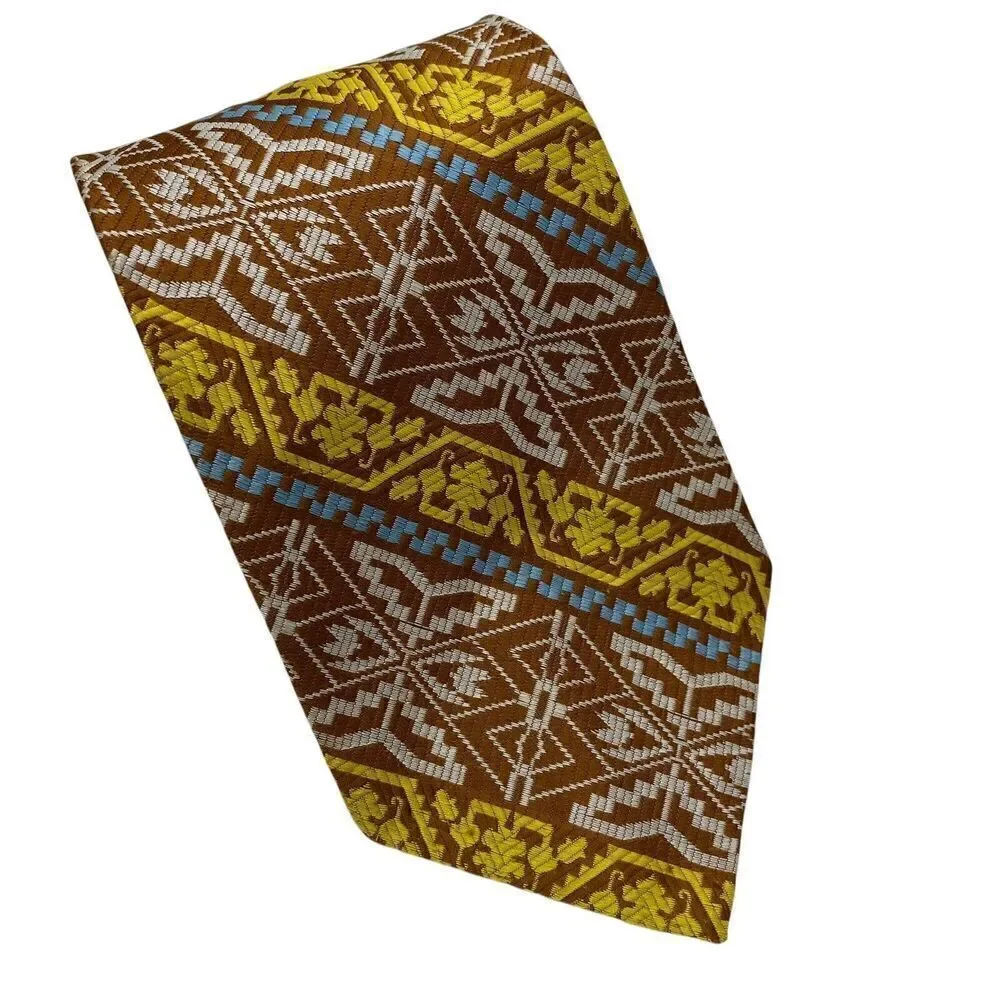 Tie Men's Necktie Wide Polyester Brown Geometric Stripe Mod Disco 70's